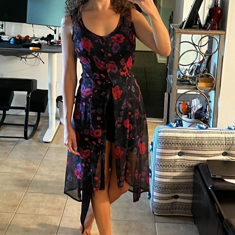 Band of Gypsies Black Floral Corset Button-down Sheer Dress